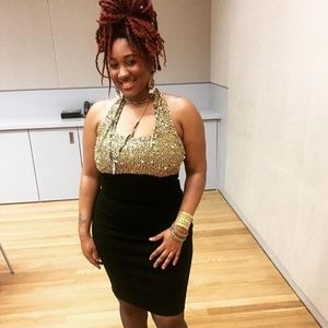 Gold and black sequined dress